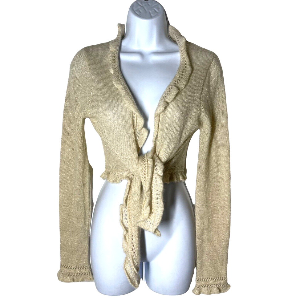 Vintage JUICY COUTURE Ruffled Cashmere Front-Tie Crop Sweater size l